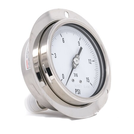 Pic Gauges 4 in Dial, 1/2 in NPT Male Lower Back Location, Stainless Steel Case Material PRO-314D-402B
